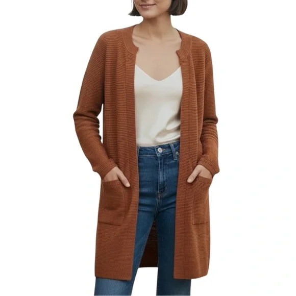 Anthropologie Sioni Wool Blend Ribbed Cardigan Burnt Orange - Picture 9 of 9